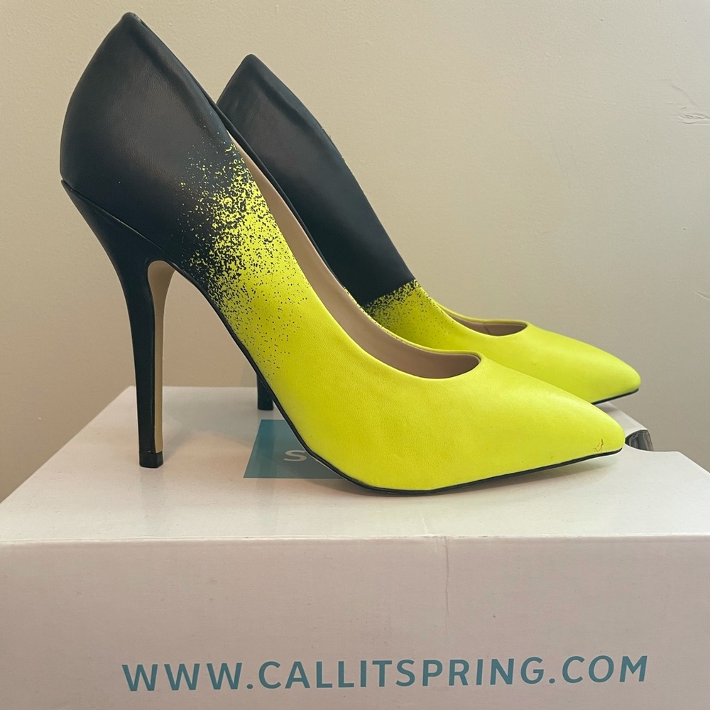 Yellow neon splash heels